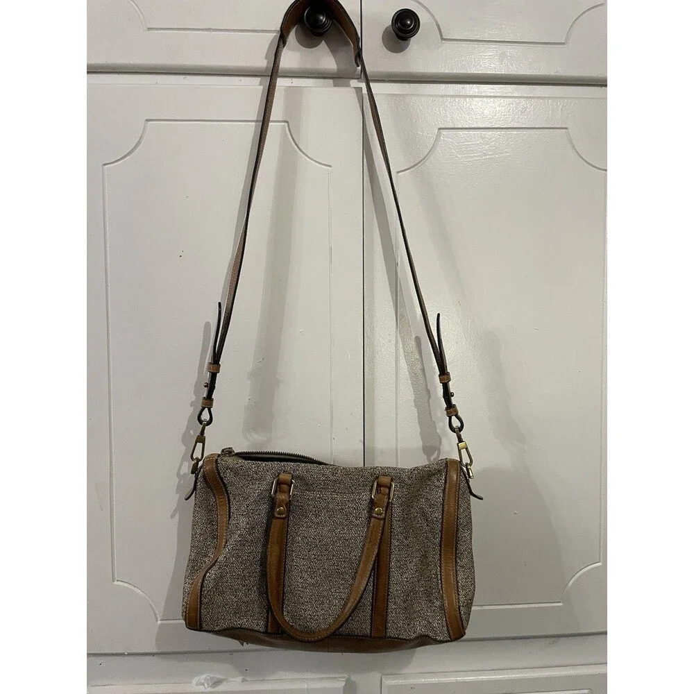 Fossil Kendal Satchel with Cross Body Strap Leather Trim Purse Handbag